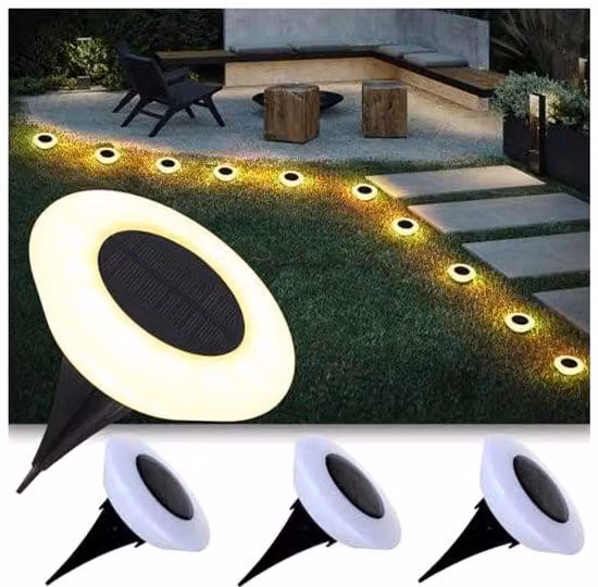 Lampada solare a fascio, 14 LED, confezione da 4, lampada solare da giardino, resistente all'acqua, IP65, lampada solare da terrazza, luce bianco caldo, illuminazione da esterno.