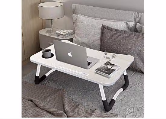 Tavolino pieghevole per laptop con 4 porte USB e supporto per tablet, 60x40 cm, bianco