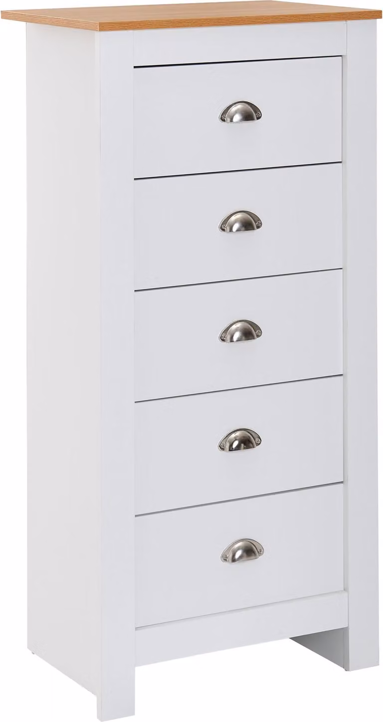 Con 5 cassetti 53x114x39 cm cassettiera bianca / rovere moderno | Wohnling