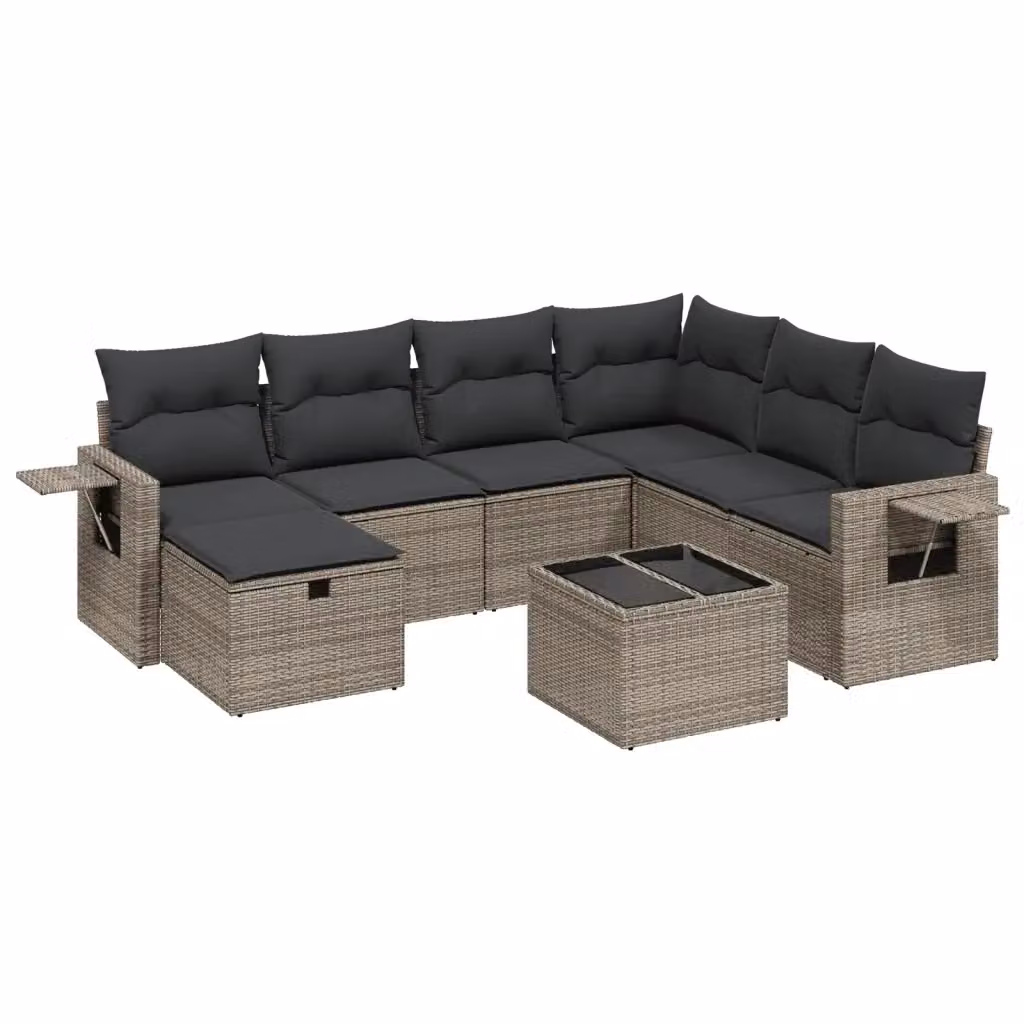 vidaXL Set Divano da Giardino a L 8 pz Grigio con Cuscini e Tavolino in Polyrattan e Acciaio – 2