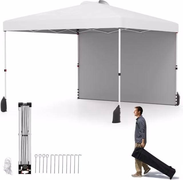 Rifugio da patio pieghevole per eventi commerciali, Tenda a cielo apribile 3 x 3 M con borsa con ruote Bianco