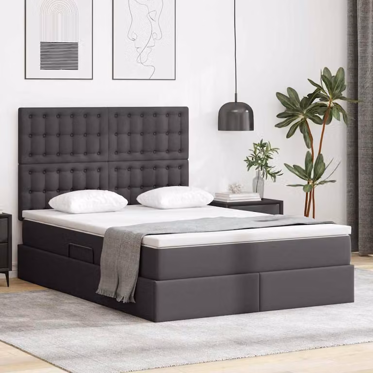 Letto con Contenitore vidaXL in Pelle Sintetica Grigia L: 140 cm, P: 190 cm, H: 128 cm