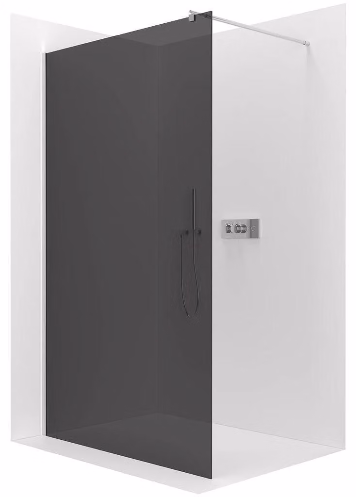 CERANO - Box doccia Walk-in Onyx Round L/P - 8 mm - montante rotondo - cromo, vetro grafite - 40x200 cm
