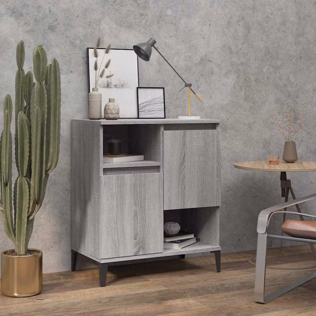 Credenza vidaXL in legno multistrato e metallo, Grigio Sonoma, L: 60 cm, P: 35 cm, H: 70 cm