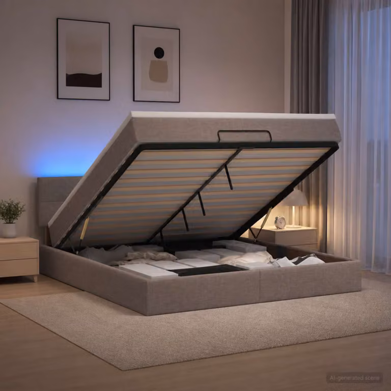 vidaXL Letto Ottomano con Materasso e LED Tortora 160 x 200 cm Tessuto