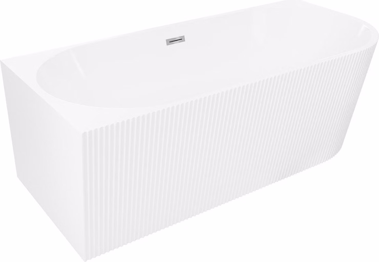 Mexen Silo vasca da bagno indipendente angolare sinistra scanalata 150 x 75 cm, bianca, troppopieno cromo - 52891507500L-01