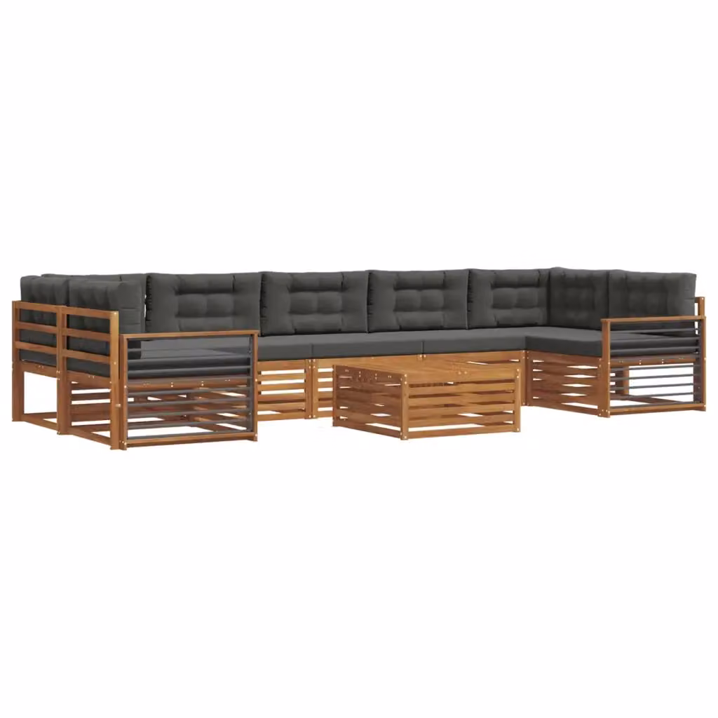 Set di divani da esterno vidaXL a forma di L composto da 8 pezzi con tavolo da caffè, in legno di acacia e tessuto beige e antracite – 2