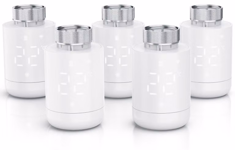 Set di 5 termostati per radiatori WLAN, con controllo tramite app, programmazione settimanale, display LED, manopola rotativa, rilevamento finestra aperta, protezione antigelo, termostato per riscaldamento, 5 pezzi, bianco