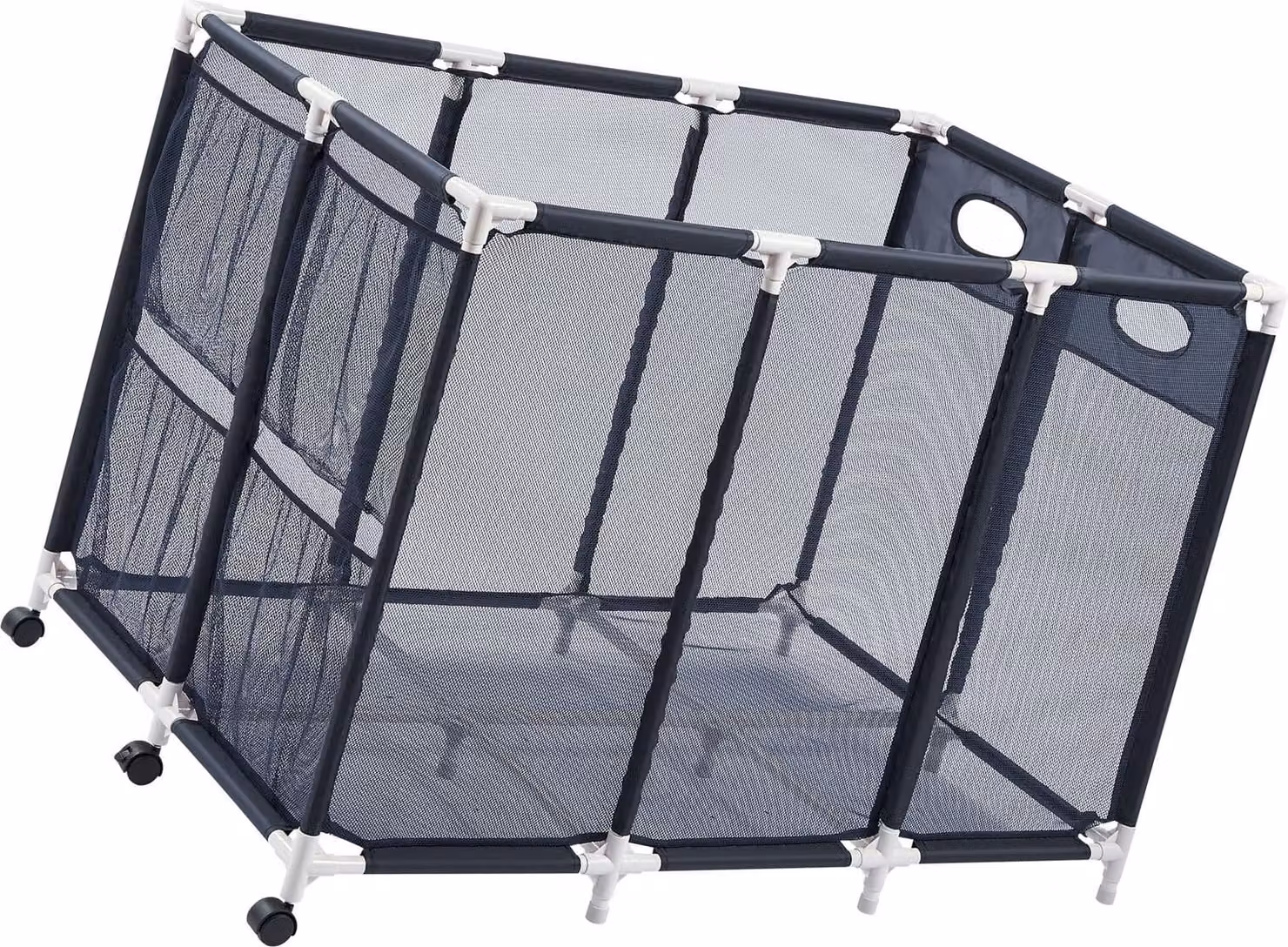 Contenitore per piscina SucceBuy 120 x 77 x 86,5 cm, contenitore con rotelle, organizer in rete con robusto telaio in plastica e tasche laterali, cestino per tubi galleggianti e attrezzatura da nuoto