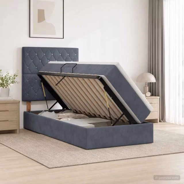 Letto con contenitore e illuminazione LED vidaXL in velluto grigio con materasso in schiuma L/P/H: 190 x 90 x 34 cm