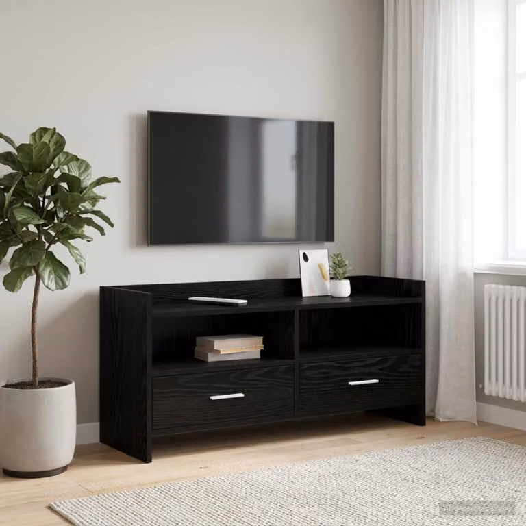 Mobile TV vidaXL moderno in legno ingegnerizzato e metallo, Nero, L 100 x P 33 x H 47 cm