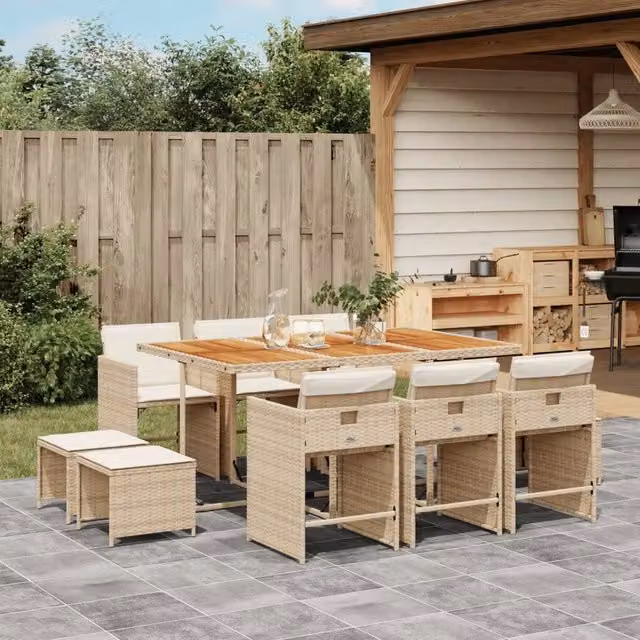 Set da Pranzo da Giardino 11 pz con Cuscini Beige in Polyrattan 3277923