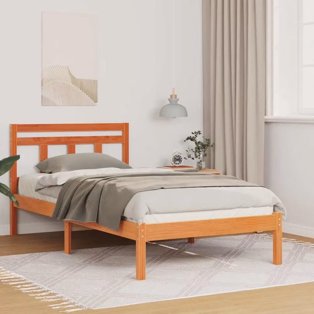 Letto singolo per adulti in pino massello marrone L/P/H: 205.5 x 100 x 80.5 cm – 2