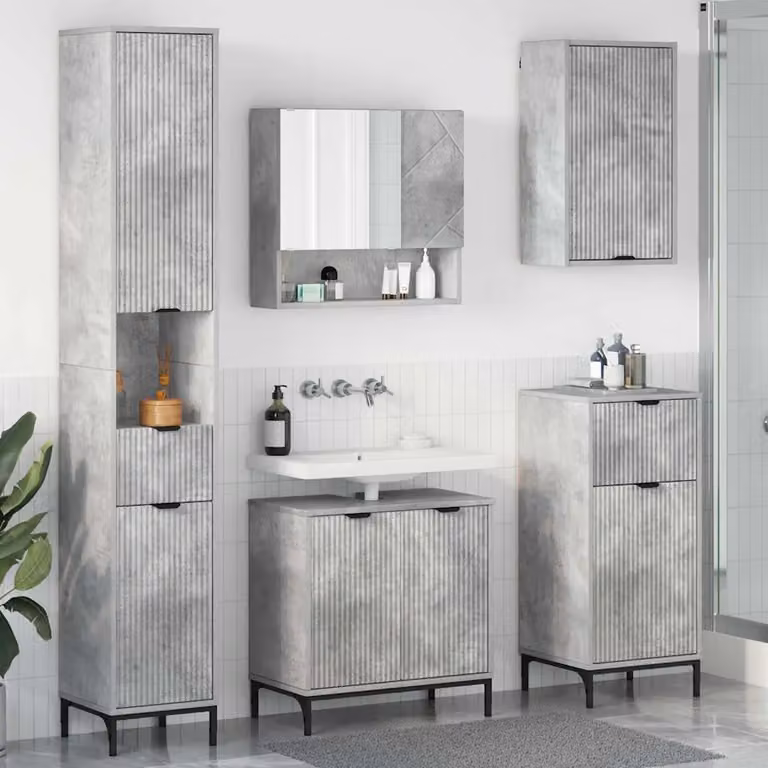 Set di mobili da bagno moderni vidaXL in grigio con base lavabo, pensile e colonna alta