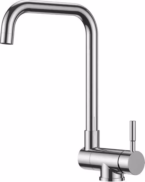 Keukenkraan 360° rotante e apribile, design L a forma di acciaio inossidabile, miscelatore a un giro per acqua calda e fredda, design a forma di L in acciaio inossidabile, chiusura a un giro in cromatura lucida