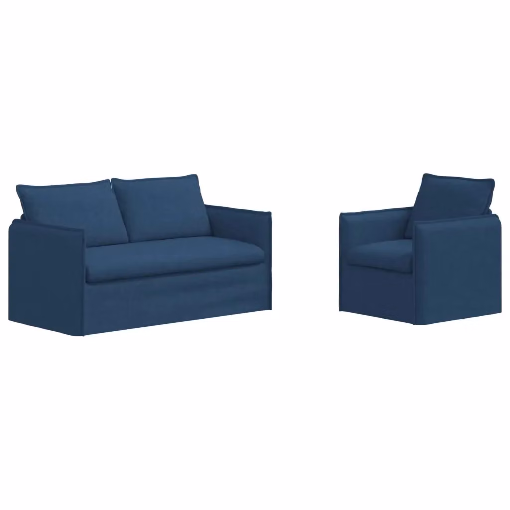 Set di 2 divani moderni vidaXL in tessuto blu con struttura in metallo e coperture rimovibili – 2