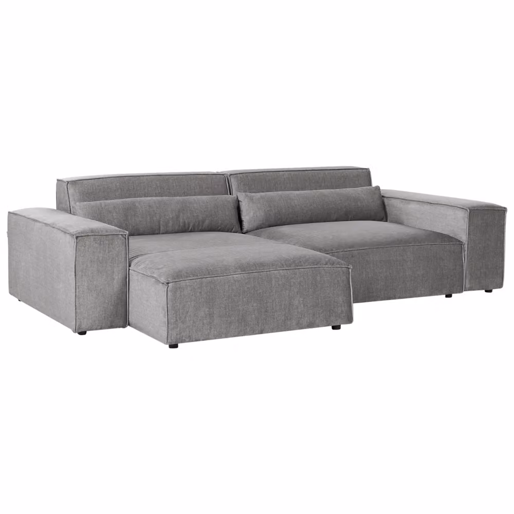 Divano angolare modulare Beliani a 2 posti con orientamento a destra, rivestimento in tessuto grigio e gambe nere, design moderno per soggiorno, L 262 x P 176 x H 84 cm – 2