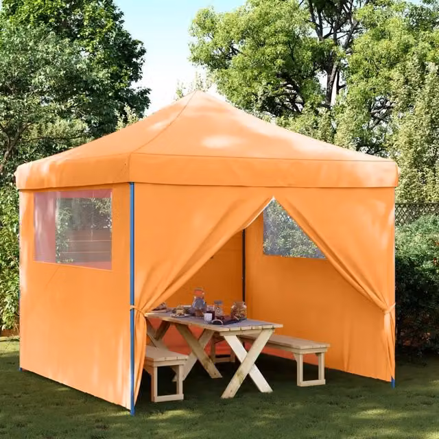 Tendone per feste pieghevole pop-up Videx con 4 pareti arancione e blu L/P/H: 400 x 292 x 315 cm