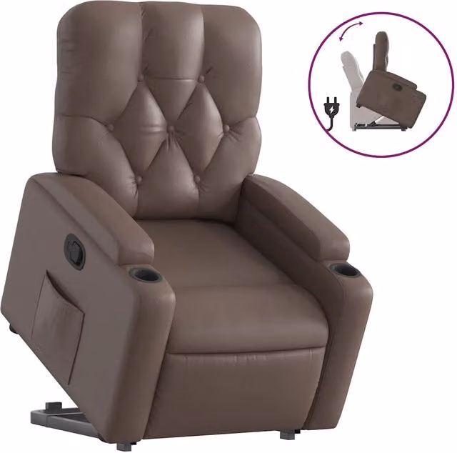 Poltrona | Sedia Relax Alzapersona Reclinabile Marrone in Similpelle
