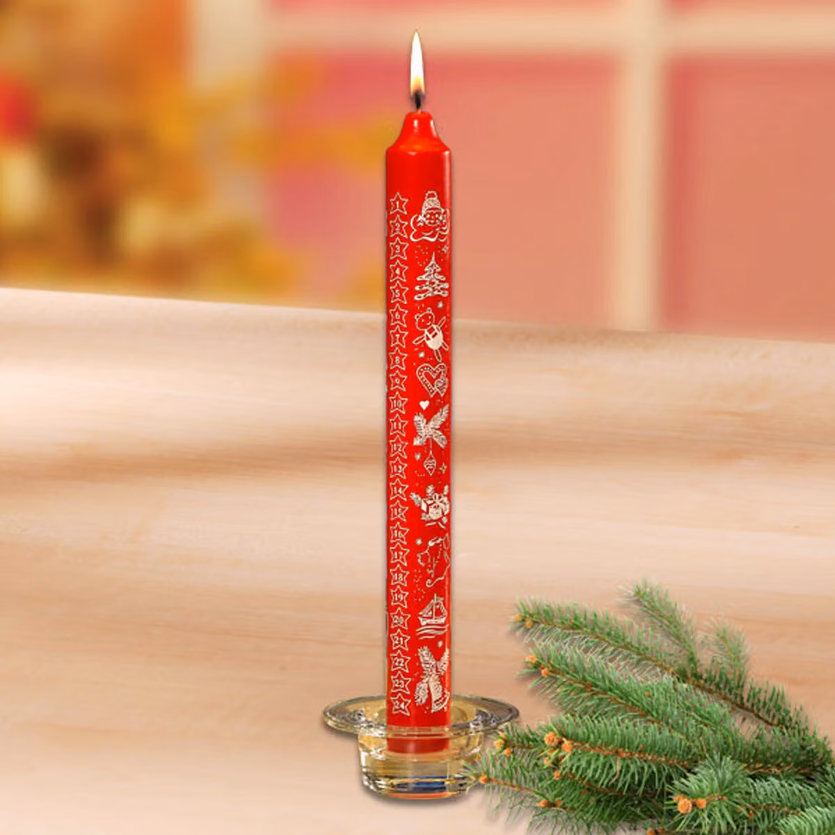 Candela calendario dell'Avvento motivo "Natale" rosso, Ø 30 mm x H 300 mm
