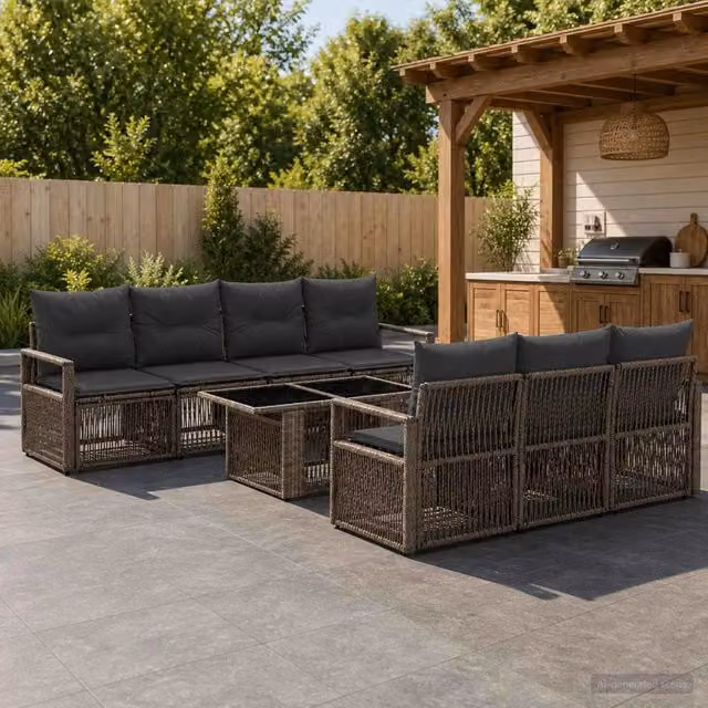 Set Divano da Giardino 8 pz Grigio e Grigio Scuro polyrattan 3437060