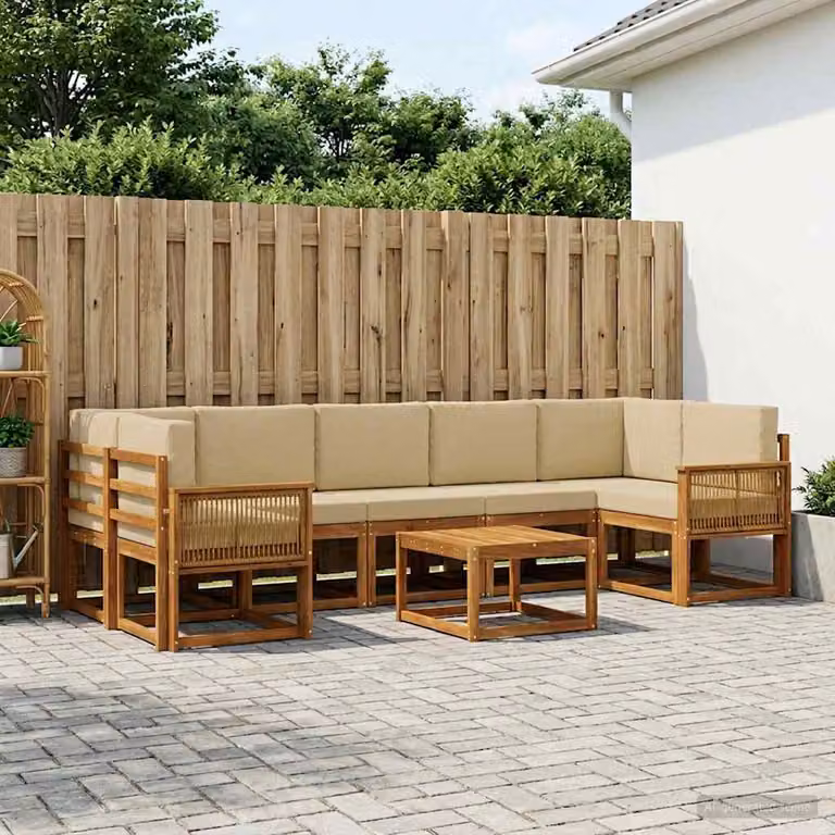 Set di divani da esterno vidaXL 8 pz in legno di acacia con cuscini beige e marrone per giardino e terrazza