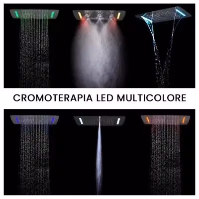 Soffione doccia ad incasso rettangolare in acciaio inox cromato con 4 getti e luci LED RGB per il tuo bagno – 2