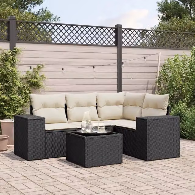 Set Divani da Giardino 5 pz con Cuscini in Polyrattan Nero 3254853
