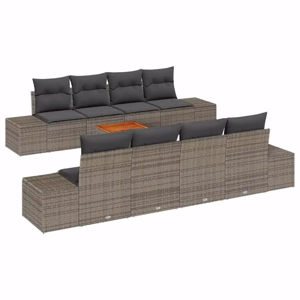 Set Divano da Giardino vidaXL 9 Pezzi in Polyrattan Grigio con Cuscini e Tavolino da Caffè – 2