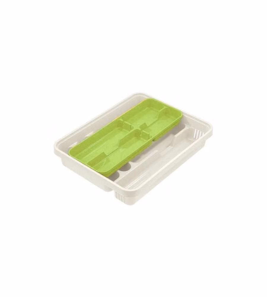 Tontarelli Portaposate in Plastica Bianco/Lime 6+2 Scomparti 40x31cm