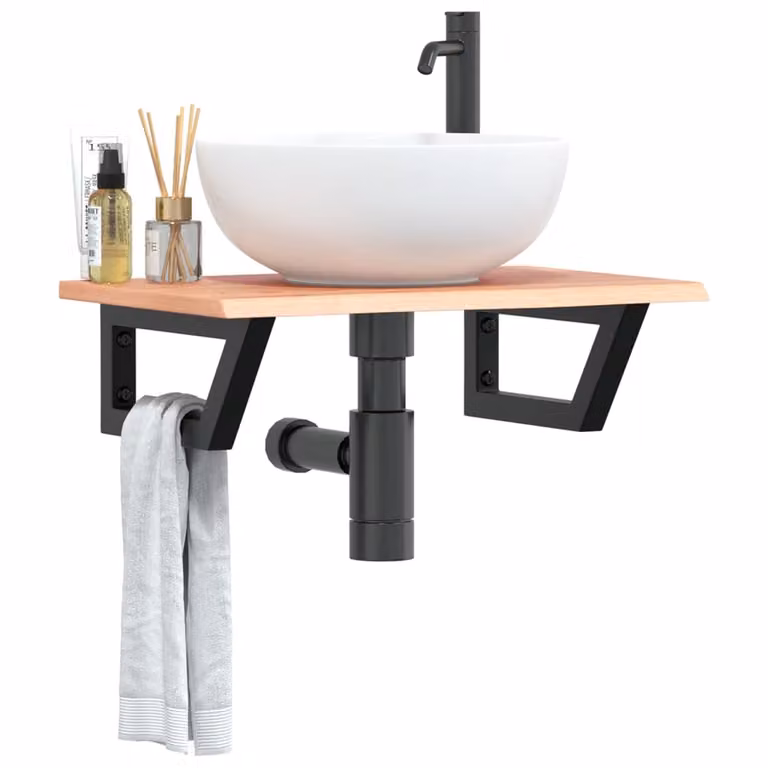 vidaXL Ripiano a Parete per Lavabo Moderno in Rovere e Metallo, Marrone e Nero, L: 60 cm, P: 17 cm, H: 40 cm
