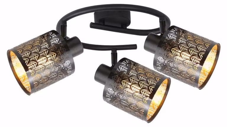 Lampada a sospensione Tuluza, nera, 3 attacchi E14, 40W ciascuno, in metallo, dimensioni: 15,5x49x49 cm, grado di protezione IP20, marca Reality