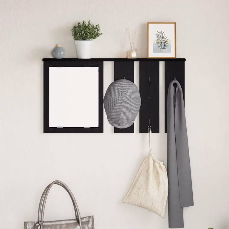 Appendiabiti a muro moderno vidaXL in legno nero opaco L 85 x P 10 x H 45 cm