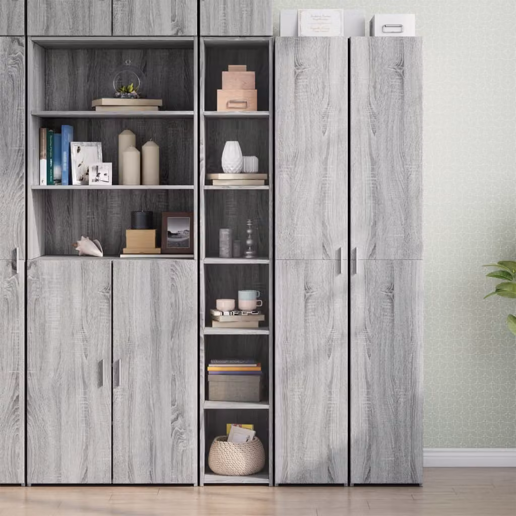 Credenza moderna vidaXL in legno multistrato e MDF, colore grigio, L/P/H: 30 x 41 x 185 cm