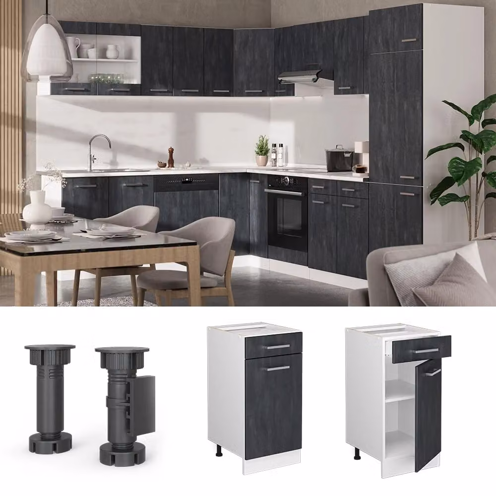 Mobiletto base per cucina Vicco R-Line con ante a battente, Bianco/Nero/Grigio, L: 40 cm, H: 81,6 cm, P: 46 cm – 2