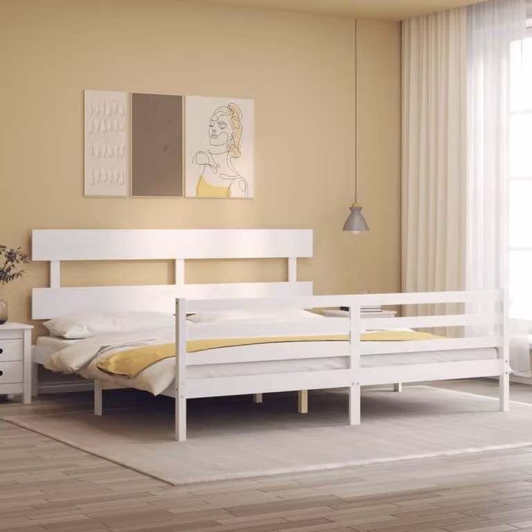 The Living Store Letto in legno massiccio con testiera bianco 200x200 cm