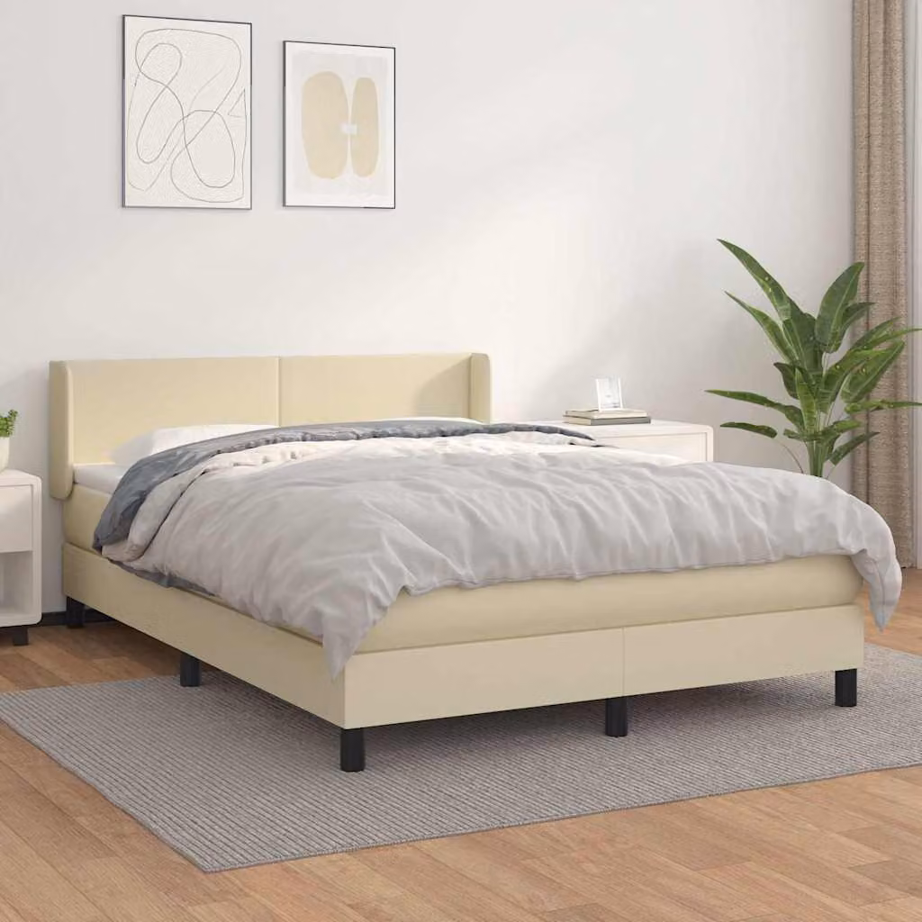 vidaXL Giroletto a Molle con Materasso in Similpelle Beige e Bianco, L/P/H: 140 x 190 cm