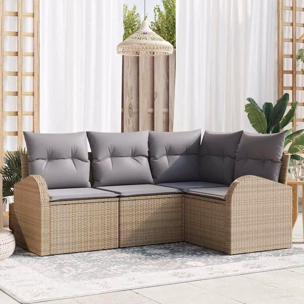 Maison Exclusive - Set Divano da Giardino 4 pcs Beige e Grigio Chiaro polyrattan