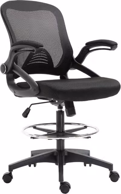 Sedia da Ufficio Traspirante con Braccioli Ribaltabili e Altezza Regolabile 64x60x106-126 cm Nero