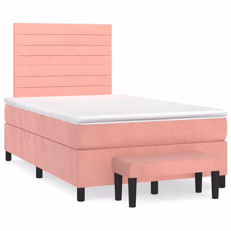vidaXL Giroletto a Molle con Materasso Ibrido in Velluto Rosa e Bianco L/P/H: 120 x 200 cm