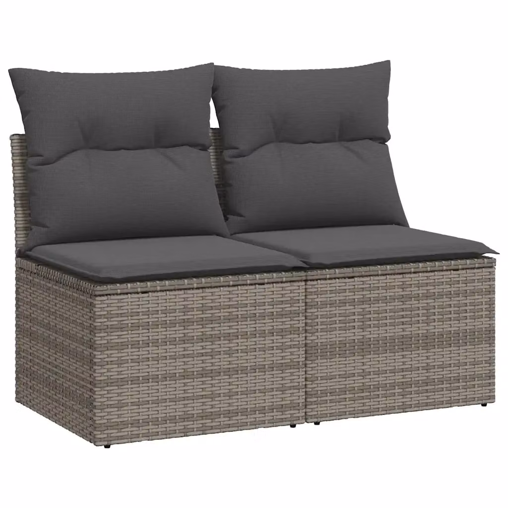 Set Divano da Giardino Design Mania in Polyrattan Acacia Grigio con Cuscini Imbottiti e Coperture Rimovibili – 2