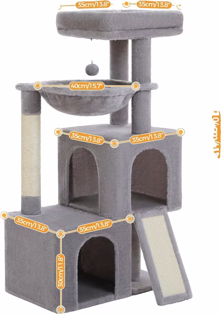 Albero per gatti, design a 4 livelli, appartamenti accoglienti e amaca, AMT0282GY, L