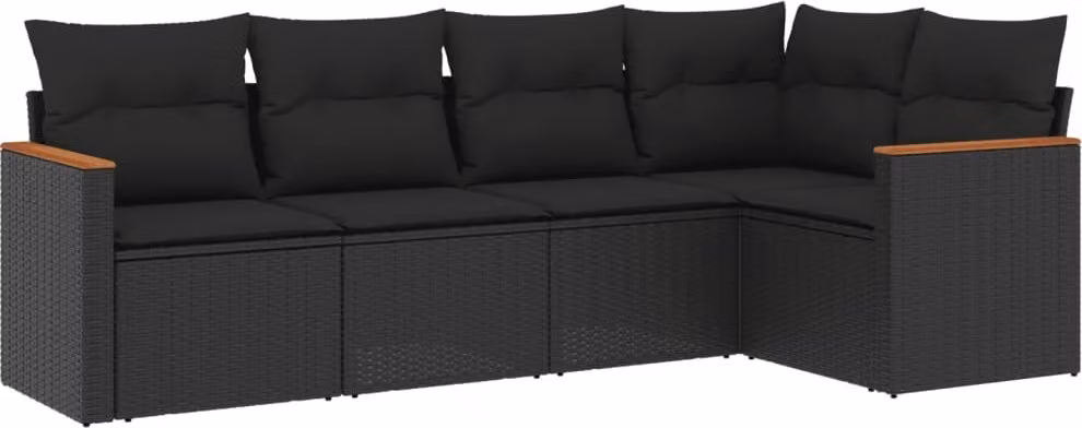 Set Divani da Giardino 5 pz con Cuscini in Polyrattan Nero