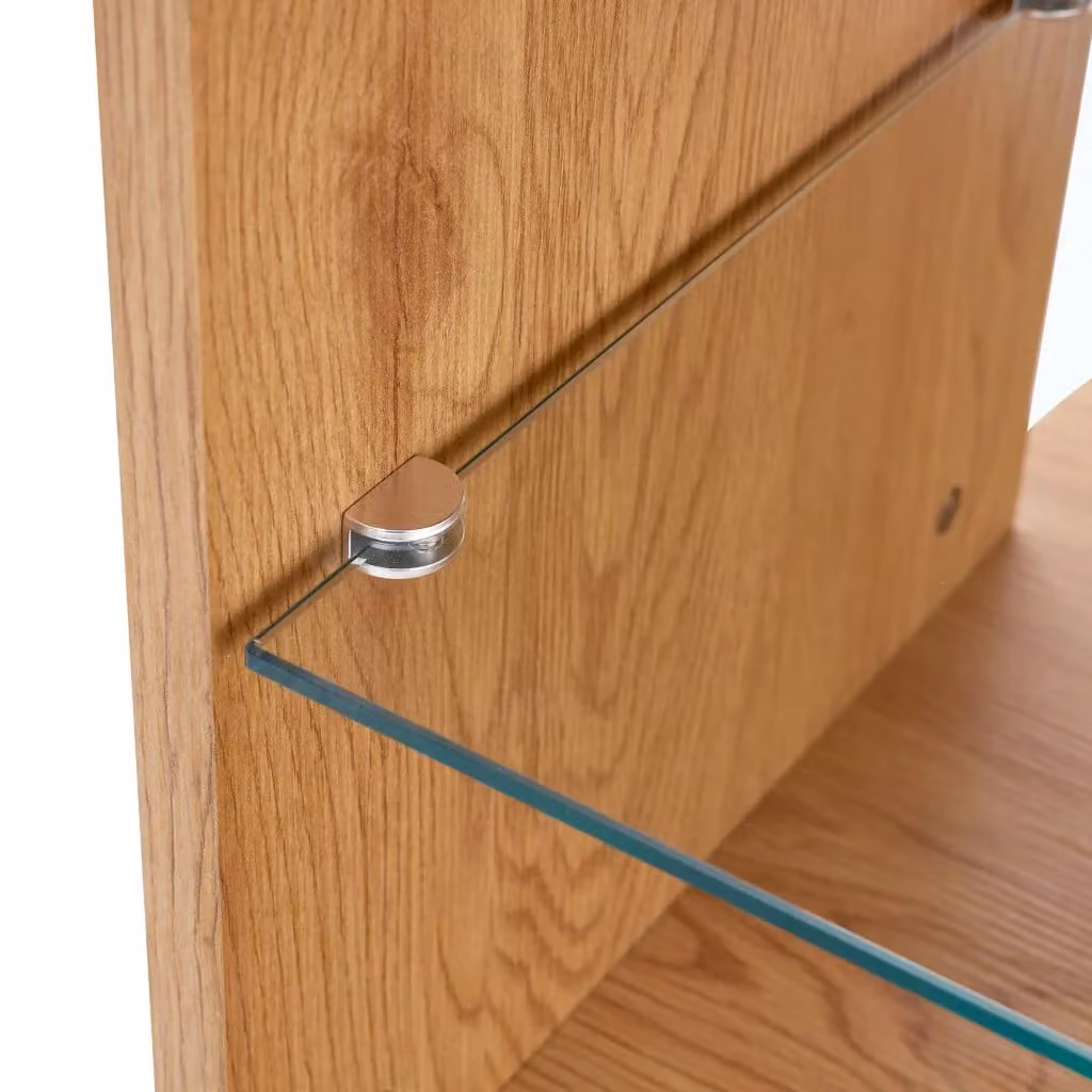Tavolino basso OKWISH in stile scandinavo con ripiani in MDF marrone e vetro temperato per soggiorno, L: 100 cm, P: 60 cm, H: 42 cm