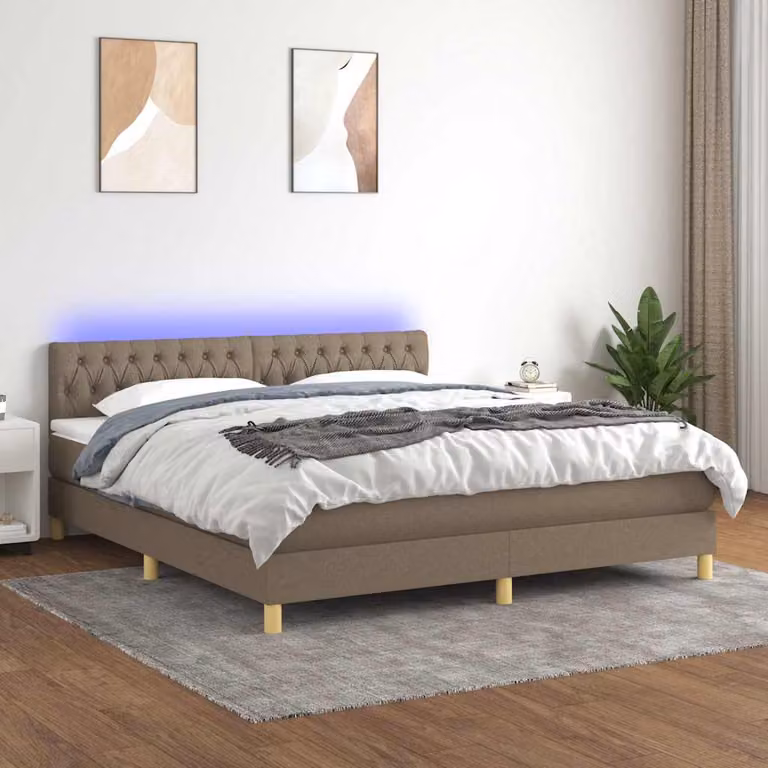 Letto a Molle con Materasso e LED vidaXL in Tessuto Tortora L 180 x P 200 cm