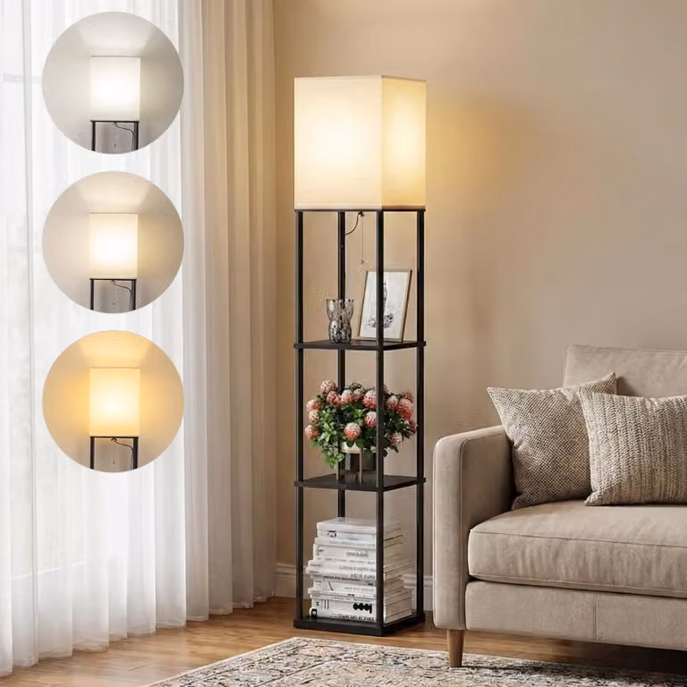 Lampada da terra Lampada da terra a mensola Lampada da terra moderna con lampadina a 3 temperature di colore per camera da letto soggiorno ufficio