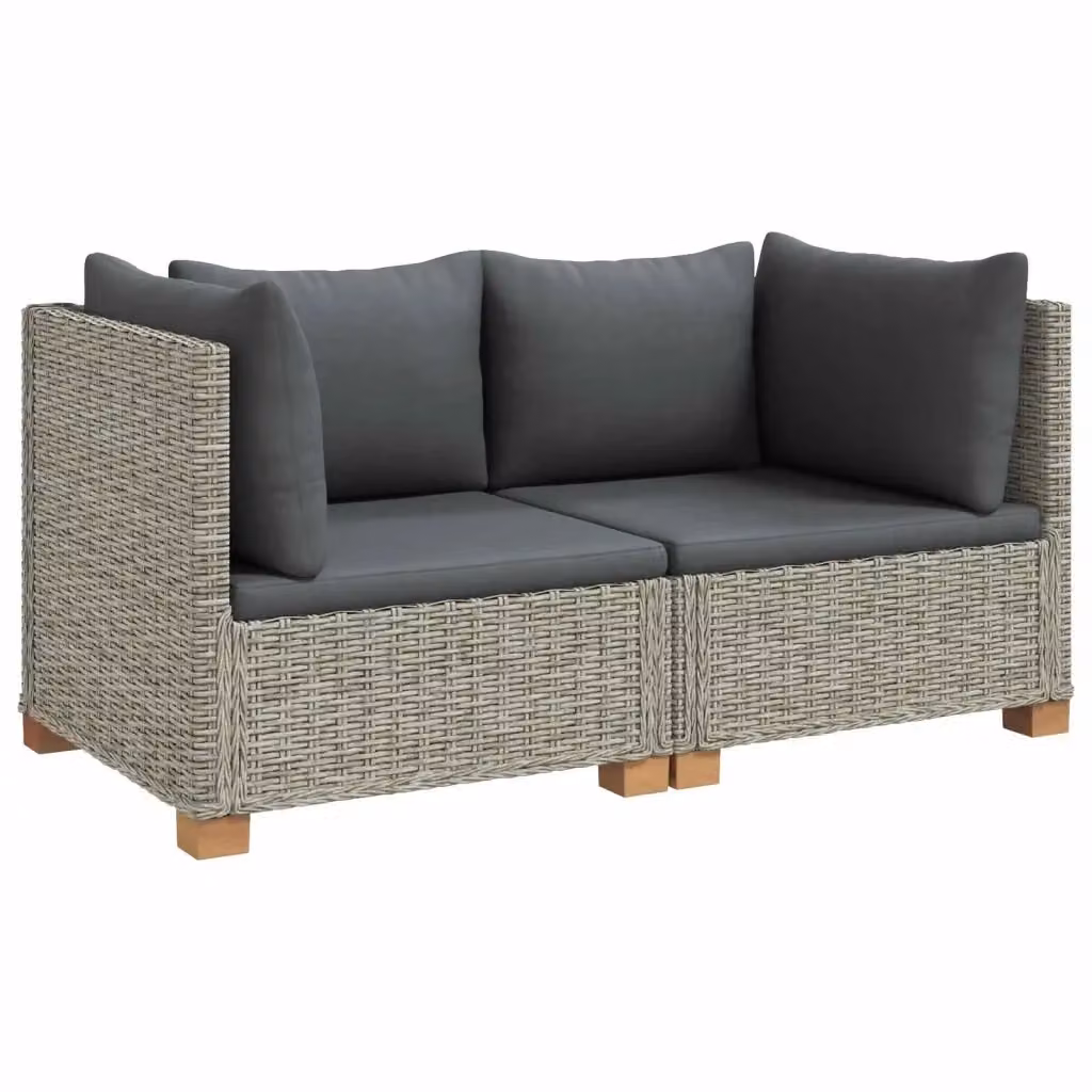 Set Lounge da Giardino a L vidaXL in Polyrattan con Cuscini Grigi e Struttura in Legno – 2