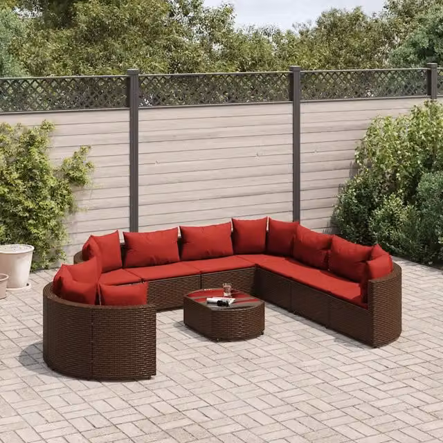 Set Divani da Giardino 10pz con Cuscini in Polyrattan Marrone 3308413