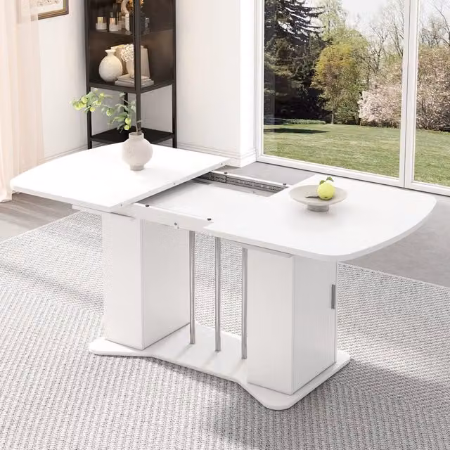 Tavolo da Pranzo Allungabile 120/160x80 cm ¨C MINIMAL ¨C Bianco, Gambe in Metallo Argentato, 4-6 Persone