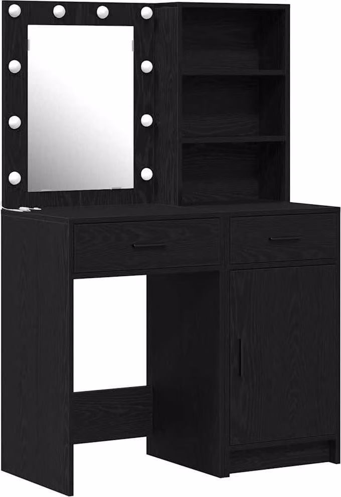 Set da tavolo da trucco con LED con cassetto 2 pcs Rovere Nero